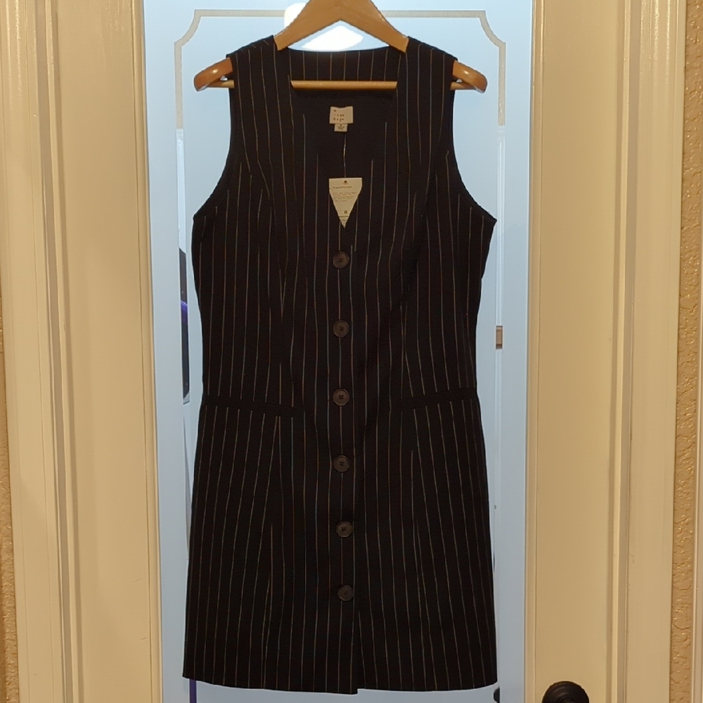 a new day Black And White Pinstripe Button-Down Dress